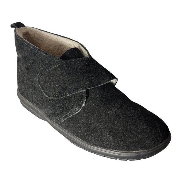 Green Ease Suede Slippers Womens 7M Black Sherpa Lined Leather Shoe In-Outdoor - Picture 1 of 10